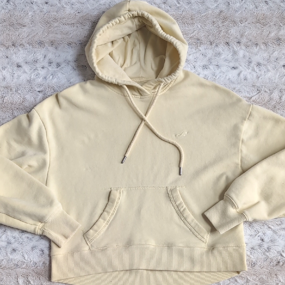 Hollister Cropped Yellow Hoodie Sweatshirt